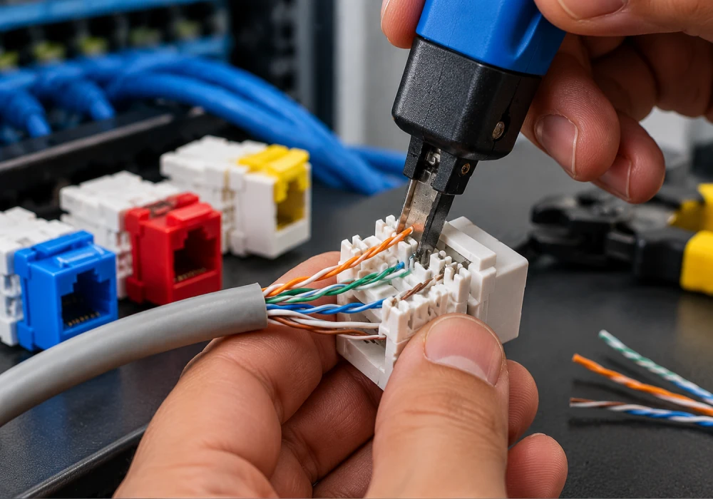 نحوه پانچ کردن سیم کابل شبکه روی کیستون نحوه پانچ کردن سیم کابل شبکه روی کیستون