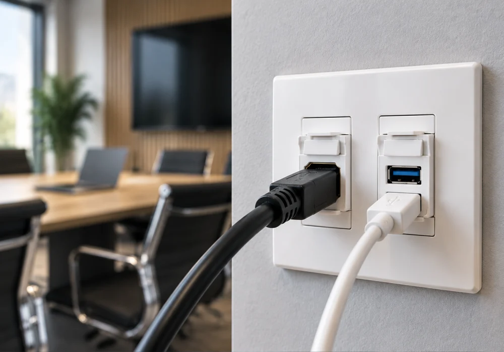 نمونه کیستون HDMI و USB در پریز دیواری نمونه کیستون HDMI و USB در پریز دیواری