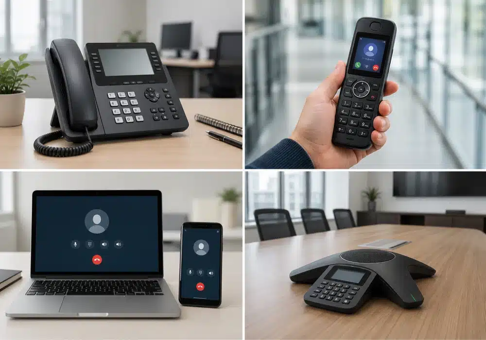 انواع IP Phone انواع IP Phone شامل تلفن رومیزی، تلفن بی سیم، Softphone و تلفن کنفرانس