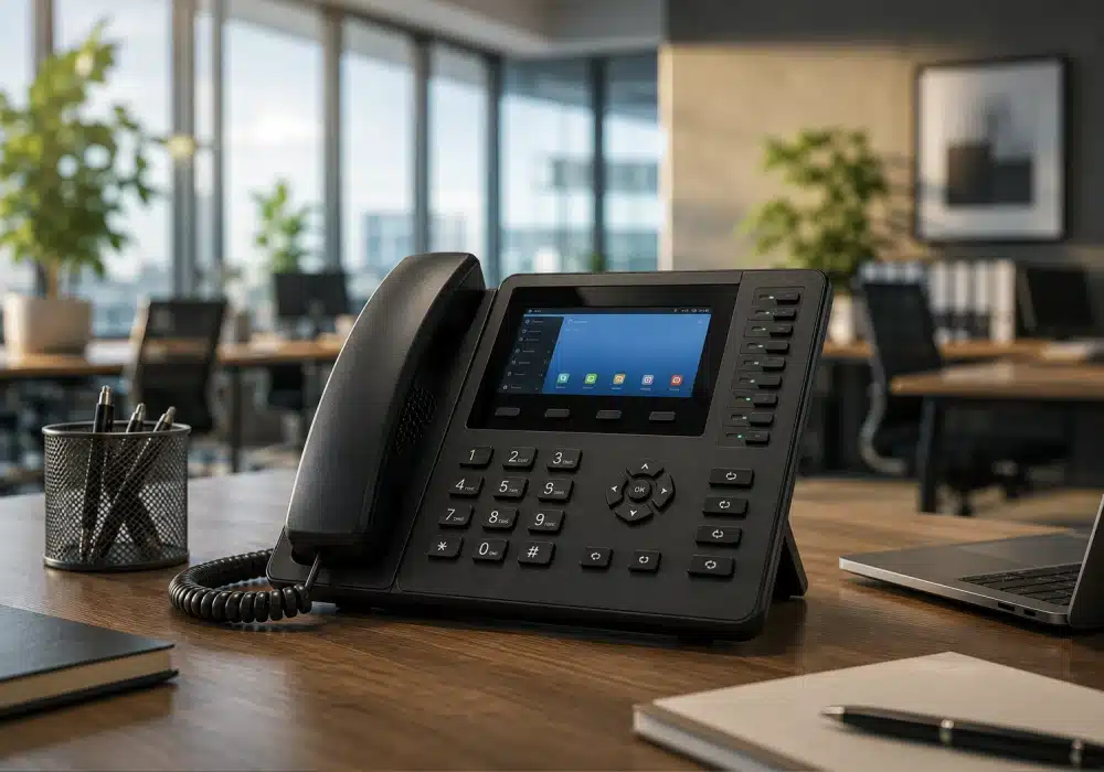 IP Phone یا تلفن تحت شبکه در محیط اداری مدرن برای مدیریت تماس های سازمانی