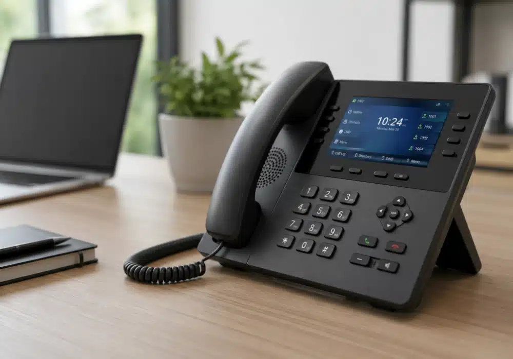 تلفن تحت شبکه تلفن تحت شبکه روی میز کار اداری به عنوان نمونه ای از کاربرد SIP در سیستم های VoIP و مرکز تلفن سازمانی